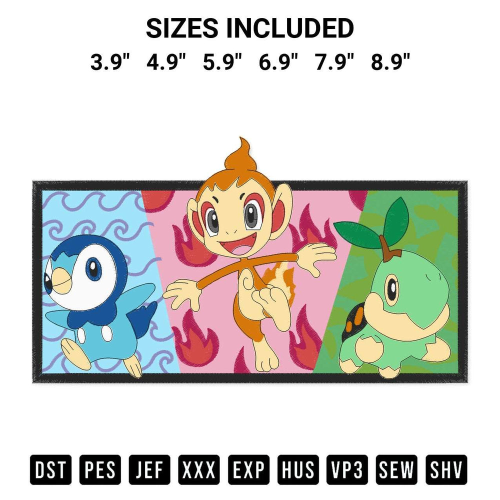 Looking for the perfect pattern? Download the Pokemon Chimchar Turtwig Piplup Embroidery Design embroidery design today at Designspacks.com. Crisp, clean stitching guaranteed. Available sizes: 3.9", 4.9", 5.9", 6.9", 7.9", 8.9".
