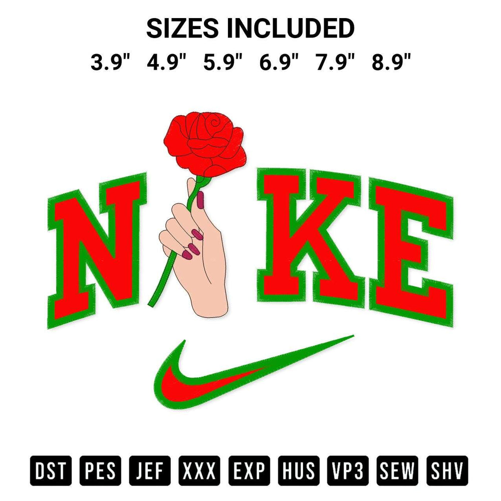 Stitch like a pro with the Rose Flower Nike Embroidery Design embroidery pattern from Designspacks.com. High-quality digital machine embroidery file. Available sizes: 3.9", 4.9", 5.9", 6.9", 7.9", 8.9".