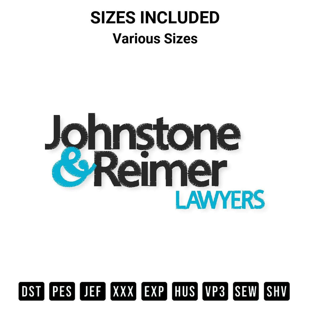 Shop the Johnstone And Reimer Lawyers Embroidery Design machine embroidery pattern at Designspacks.com. Beautifully digitized for flawless stitching on any fabric. Available sizes: Various Sizes.