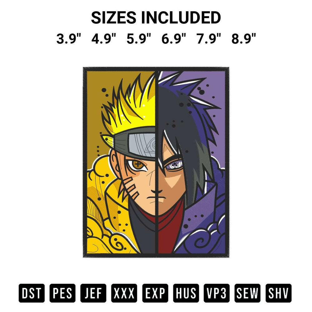 Get the Anime Naruto Vs Sasuke Embroidery Design embroidery design for your custom crafts! Premium digitized files available for instant download at Designspacks.com. Available sizes: 3.9", 4.9", 5.9", 6.9", 7.9", 8.9".