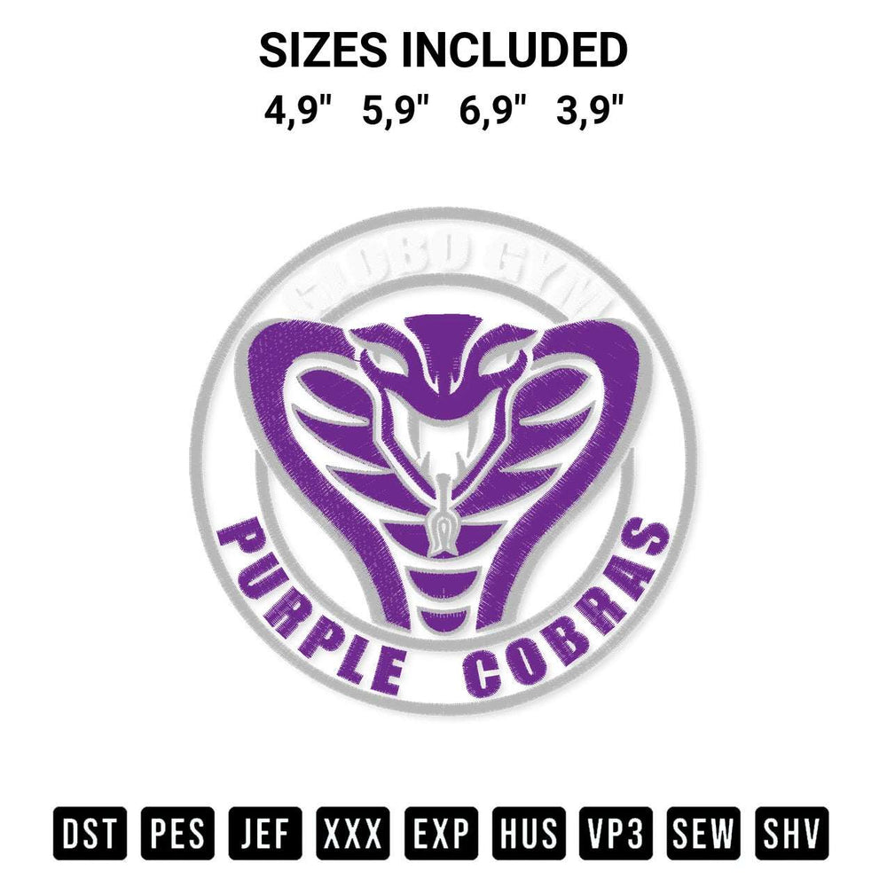 Looking for the perfect pattern? Download the Dodgeball Globo Gym Purple Cobras Logo Embrodery Embroidery Design embroidery design today at Designspacks.com. Crisp, clean stitching guaranteed. Available sizes: 4,9", 5,9", 6,9", 3,9".