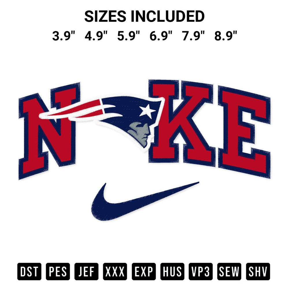 Download the New England Patriots X Nike Embroidery Design machine embroidery design exclusively at Designspacks.com. Premium digitized pattern for apparel and DIY crafts. Available sizes: 3.9", 4.9", 5.9", 6.9", 7.9", 8.9".