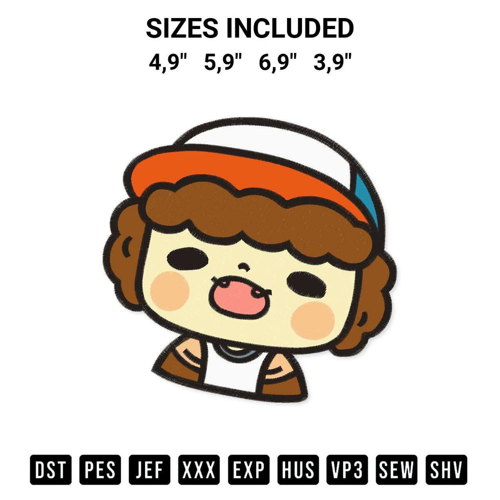 Download the Chibi Dustin Stranger Things Kids Logo Embroidery Design machine embroidery design exclusively at Designspacks.com. Premium digitized pattern for apparel and DIY crafts. Available sizes: 4,9", 5,9", 6,9", 3,9".