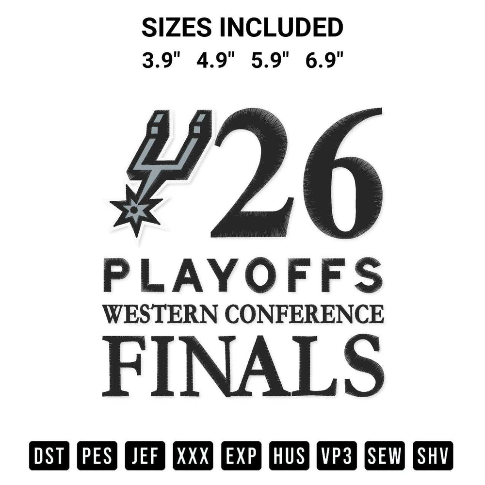 Looking for the perfect pattern? Download the San Antonio Spurs Finals 2026 Eastern Conference Champion Embroidery Design embroidery design today at Designspacks.com. Crisp, clean stitching guaranteed. Available sizes: 3.9", 4.9", 5.9", 6.9".