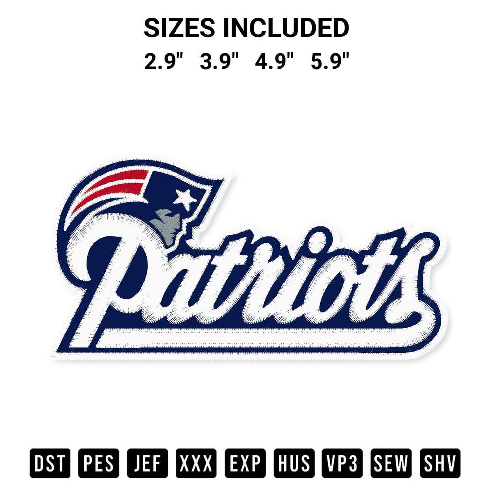 Stitch like a pro with the New England Patriots Football Embroidery Design embroidery pattern from Designspacks.com. High-quality digital machine embroidery file. Available sizes: 2.9", 3.9", 4.9", 5.9".