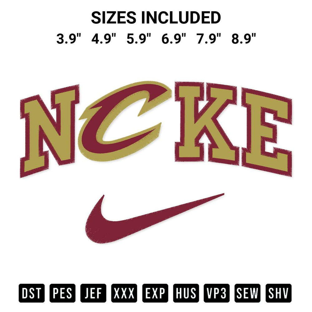 Shop the Cleveland Cavaliers X Nike Embroidery Design machine embroidery pattern at Designspacks.com. Beautifully digitized for flawless stitching on any fabric. Available sizes: 3.9", 4.9", 5.9", 6.9", 7.9", 8.9".