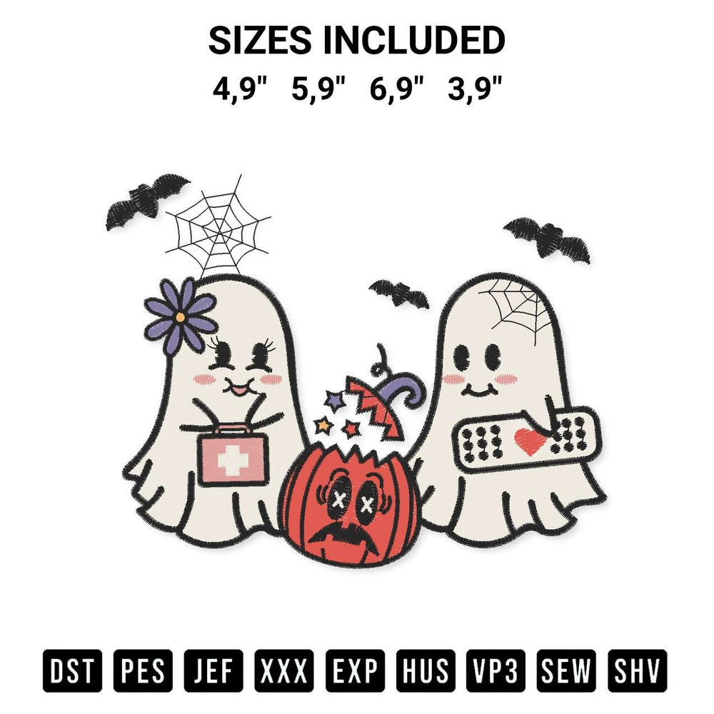 Stitch like a pro with the Ghost Retro Cute Groovy Halloween Gift Logo Embroidery Design embroidery pattern from Designspacks.com. High-quality digital machine embroidery file. Available sizes: 4,9", 5,9", 6,9", 3,9".