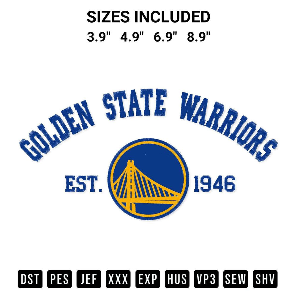 Discover the perfect addition to your crafting collection: Golden State Warriors Est 1890 Embroidery Design embroidery file. Instantly available at Designspacks.com. Available sizes: 3.9", 4.9", 6.9", 8.9".