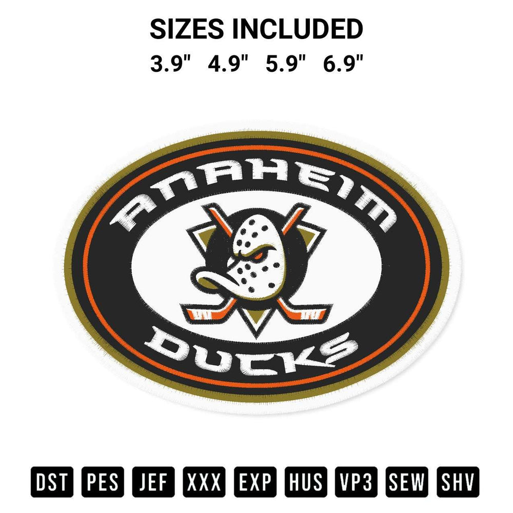 Discover the perfect addition to your crafting collection: Nhl Anaheim Ducks Team Embroidery Design embroidery file. Instantly available at Designspacks.com. Available sizes: 3.9", 4.9", 5.9", 6.9".