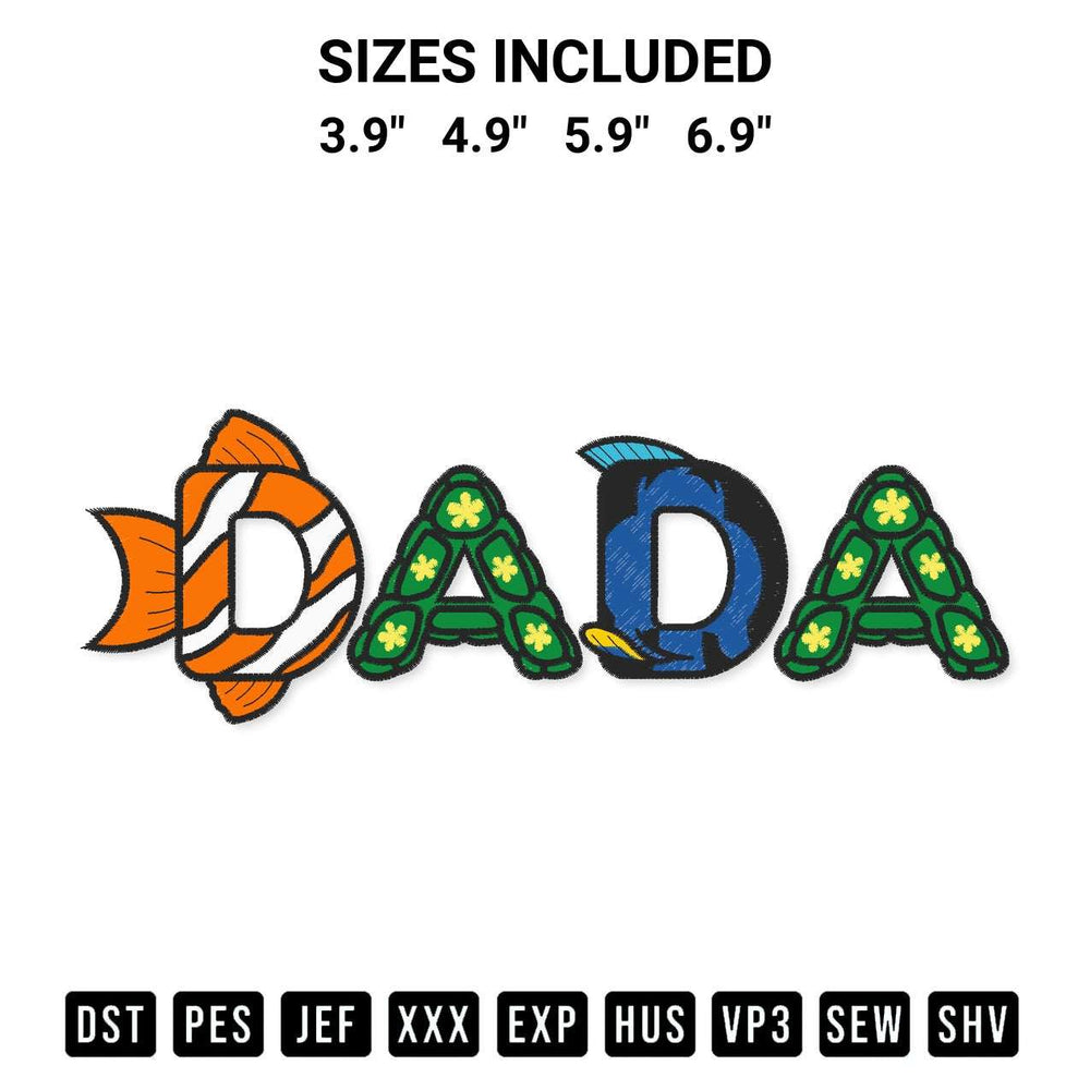 Shop the Finding Nemo Dada Disney Embroidery Design machine embroidery pattern at Designspacks.com. Beautifully digitized for flawless stitching on any fabric. Available sizes: 3.9", 4.9", 5.9", 6.9".