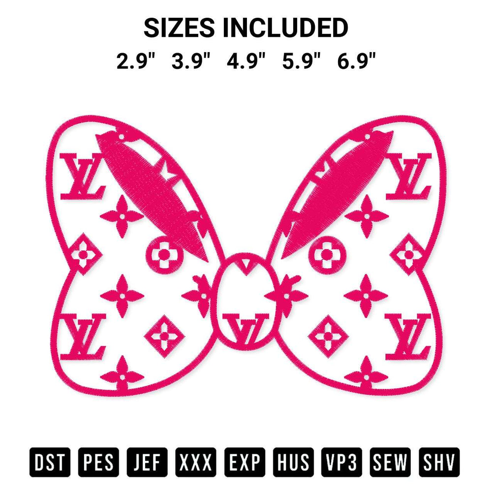 Shop the Louis Vuitton Minnie Bow Embroidery Design machine embroidery pattern at Designspacks.com. Beautifully digitized for flawless stitching on any fabric. Available sizes: 2.9", 3.9", 4.9", 5.9", 6.9".