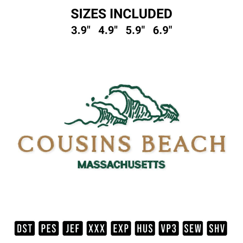 Download the Cousins Beach Massachusetts Embroidery Design machine embroidery design exclusively at Designspacks.com. Premium digitized pattern for apparel and DIY crafts. Available sizes: 3.9", 4.9", 5.9", 6.9".