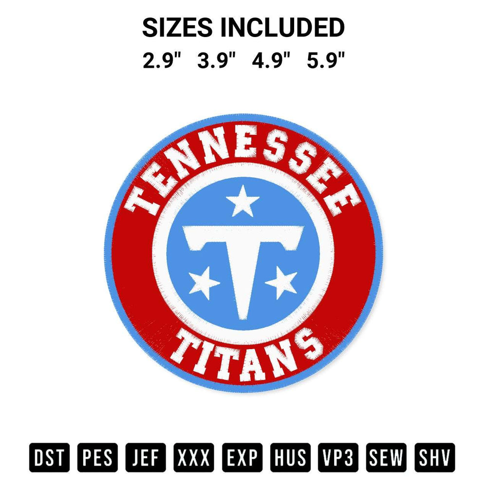 Elevate your next project with our Tennessee Titans Circle Embroidery Design embroidery file. Shop high-quality digital patterns instantly at Designspacks.com. Available sizes: 2.9", 3.9", 4.9", 5.9".