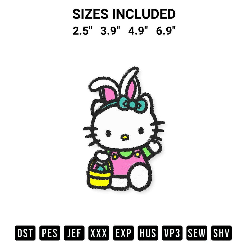 Transform your fabrics with the Hello Kitty With Easter Egg Basket Embroidery Design embroidery design. Instant access to premium digitized patterns at Designspacks.com. Available sizes: 2.5", 3.9", 4.9", 6.9".