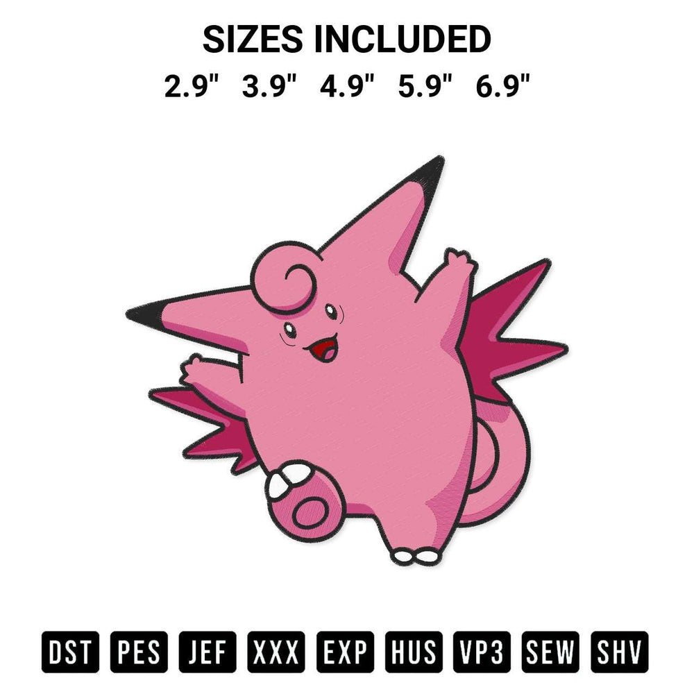 Get the Clefable Embroidery Design embroidery design for your custom crafts! Premium digitized files available for instant download at Designspacks.com. Available sizes: 2.9", 3.9", 4.9", 5.9", 6.9".