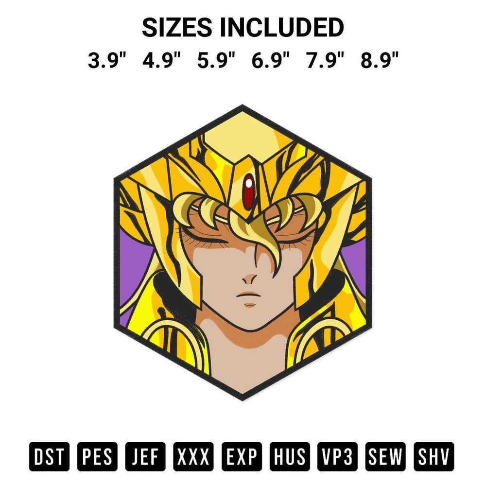 Stitch like a pro with the Virgo Shaka Anime Embroidery Design embroidery pattern from Designspacks.com. High-quality digital machine embroidery file. Available sizes: 3.9", 4.9", 5.9", 6.9", 7.9", 8.9".