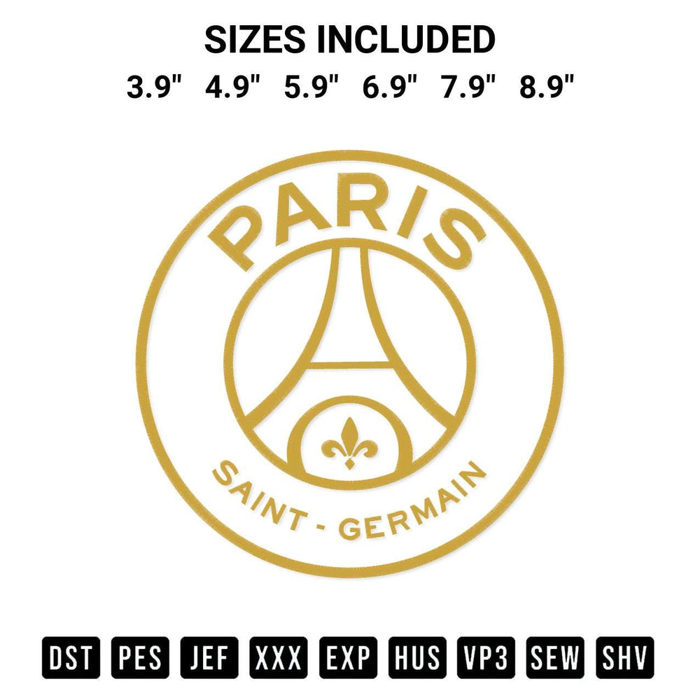 Transform your fabrics with the Paris Saint Germain Football Club Embroidery Design embroidery design. Instant access to premium digitized patterns at Designspacks.com. Available sizes: 3.9", 4.9", 5.9", 6.9", 7.9", 8.9".