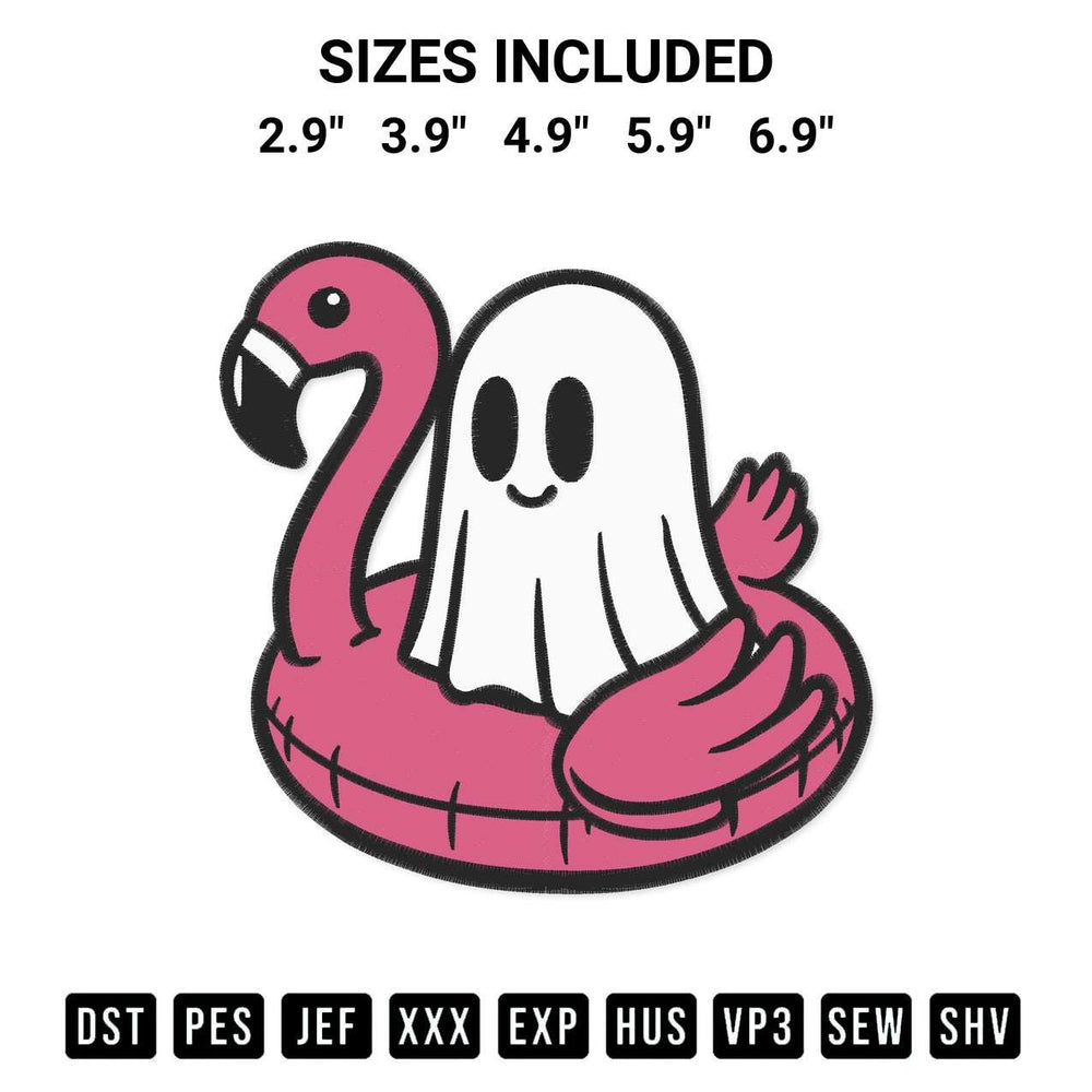 Stitch like a pro with the Ghost On A Pool Flamingo Floaty Embroidery Design embroidery pattern from Designspacks.com. High-quality digital machine embroidery file. Available sizes: 2.9", 3.9", 4.9", 5.9", 6.9".