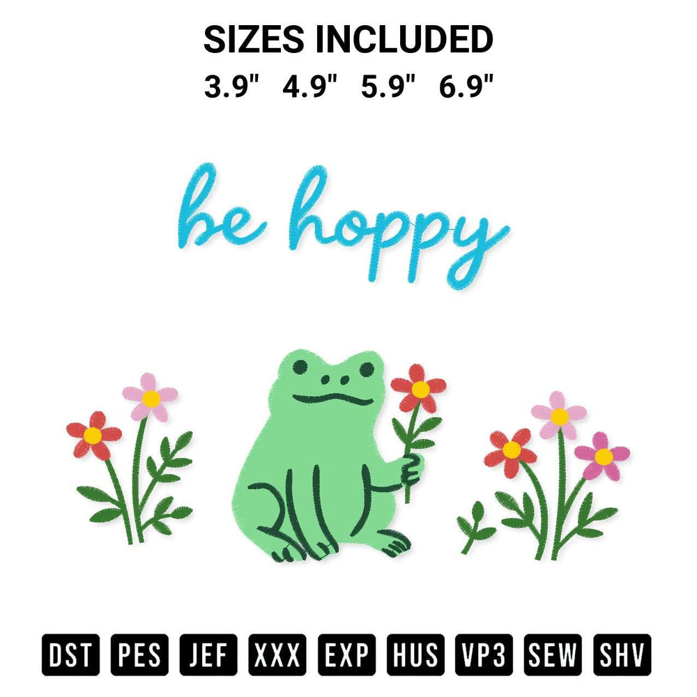 Stitch like a pro with the Be Hoppy Frog Embroidery Design embroidery pattern from Designspacks.com. High-quality digital machine embroidery file. Available sizes: 3.9", 4.9", 5.9", 6.9".