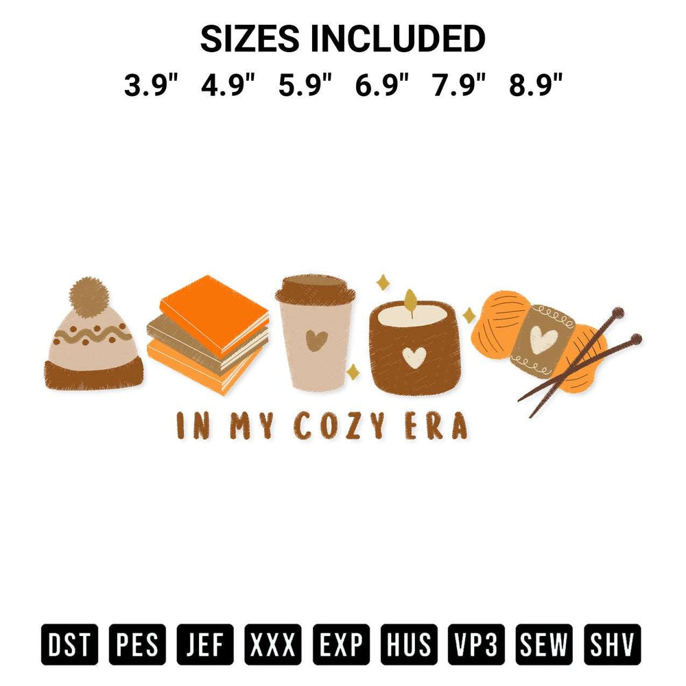 Elevate your next project with our In My Cozy Era Embroidery Design embroidery file. Shop high-quality digital patterns instantly at Designspacks.com. Available sizes: 3.9", 4.9", 5.9", 6.9", 7.9", 8.9".