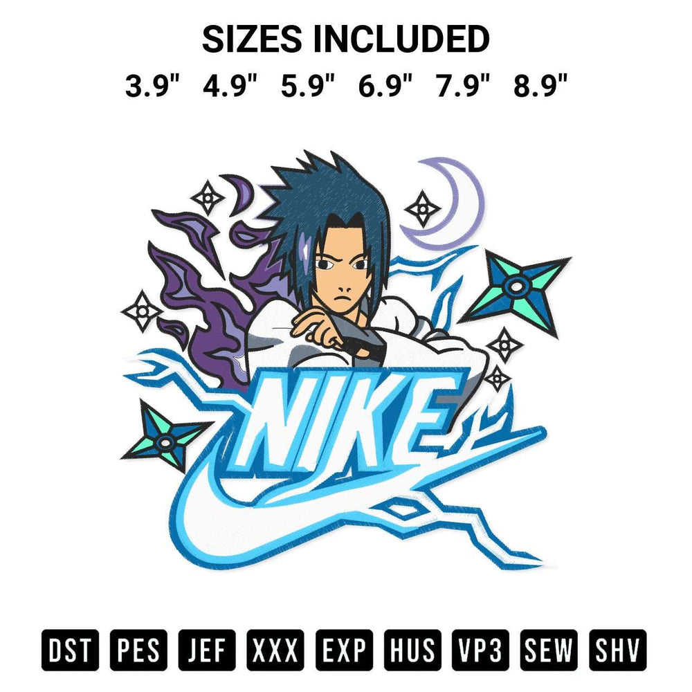 Elevate your next project with our Sasuke Nike Swoosh Embroidery Design embroidery file. Shop high-quality digital patterns instantly at Designspacks.com. Available sizes: 3.9", 4.9", 5.9", 6.9", 7.9", 8.9".