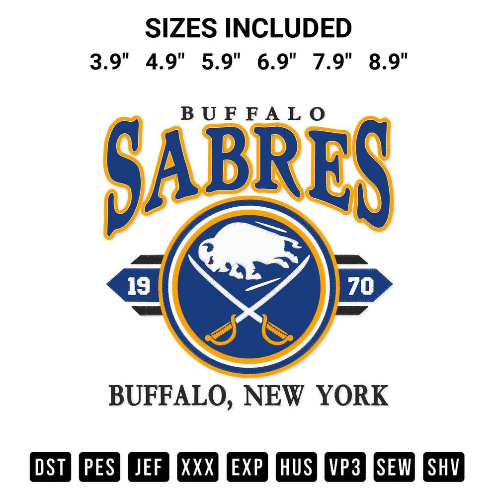 Add a unique touch to your apparel with the Buffalo Sabres 1970 Vintage Hockey Embroidery Design embroidery file. Premium instant download available now on Designspacks.com. Available sizes: 3.9", 4.9", 5.9", 6.9", 7.9", 8.9".