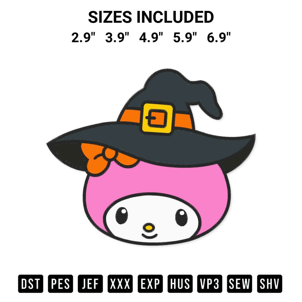 Add a unique touch to your apparel with the Face My Melody Witch Embroidery Design embroidery file. Premium instant download available now on Designspacks.com. Available sizes: 2.9", 3.9", 4.9", 5.9", 6.9".