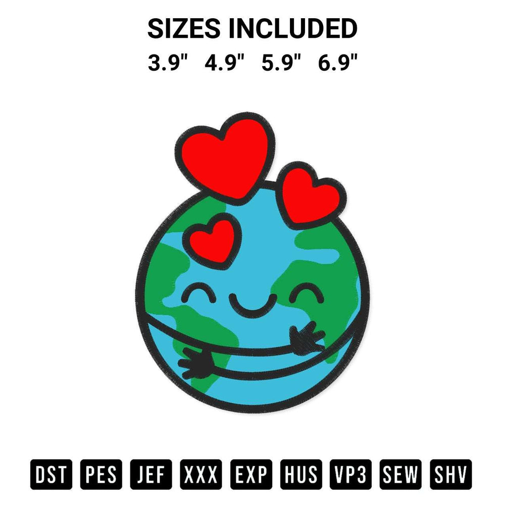 Add a unique touch to your apparel with the Love Our Planet Embroidery Design embroidery file. Premium instant download available now on Designspacks.com. Available sizes: 3.9", 4.9", 5.9", 6.9".