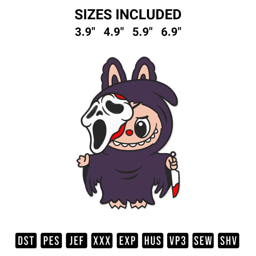 Stitch like a pro with the Labubu Scream Embroidery Design embroidery pattern from Designspacks.com. High-quality digital machine embroidery file. Available sizes: 3.9", 4.9", 5.9", 6.9".