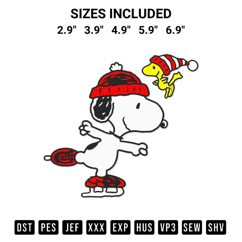 Transform your fabrics with the Snoopy And Woodstock Ice Skating Embroidery Design embroidery design. Instant access to premium digitized patterns at Designspacks.com. Available sizes: 2.9", 3.9", 4.9", 5.9", 6.9".