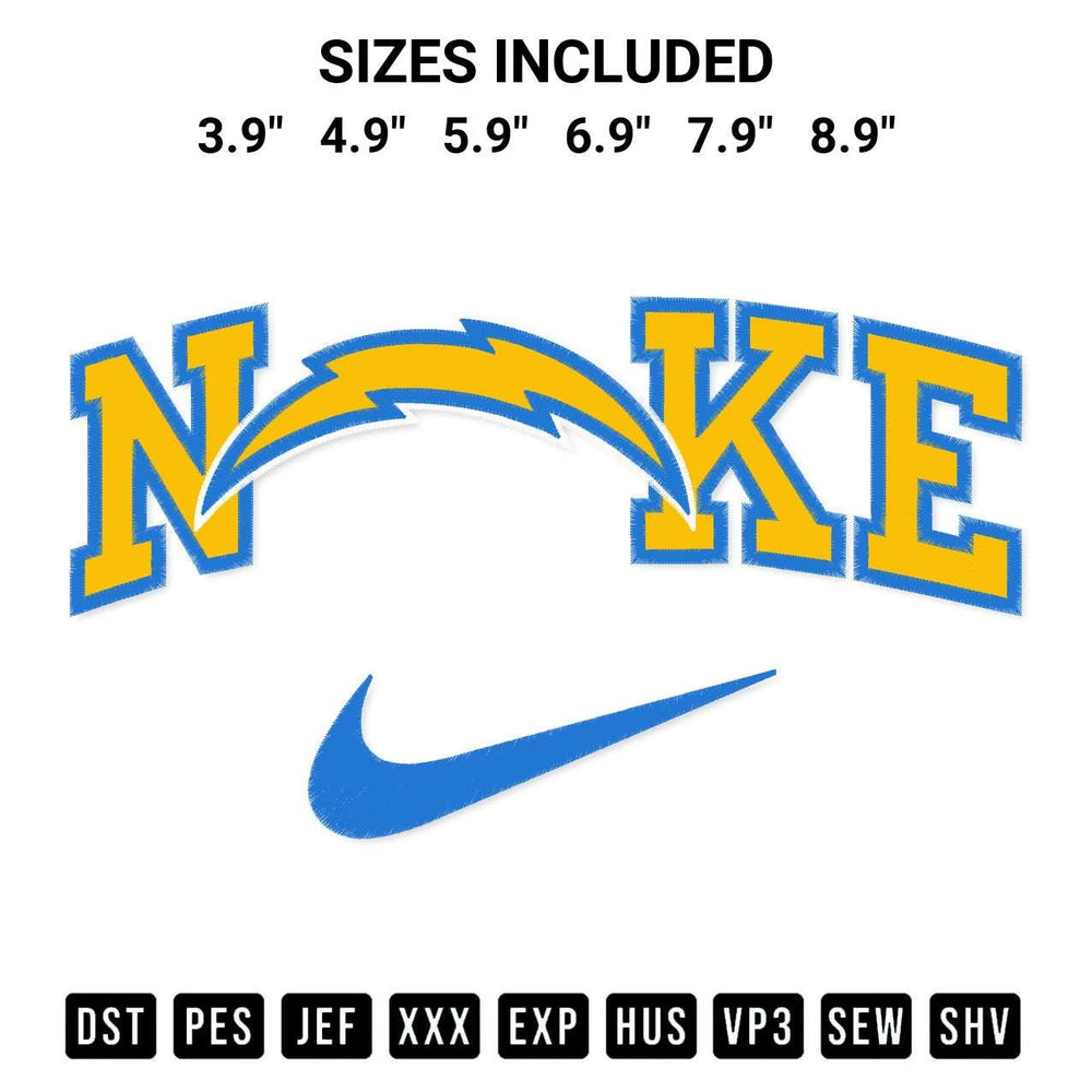 Looking for the perfect pattern? Download the Los Angeles Chargers X Nike Embroidery Design embroidery design today at Designspacks.com. Crisp, clean stitching guaranteed. Available sizes: 3.9", 4.9", 5.9", 6.9", 7.9", 8.9".