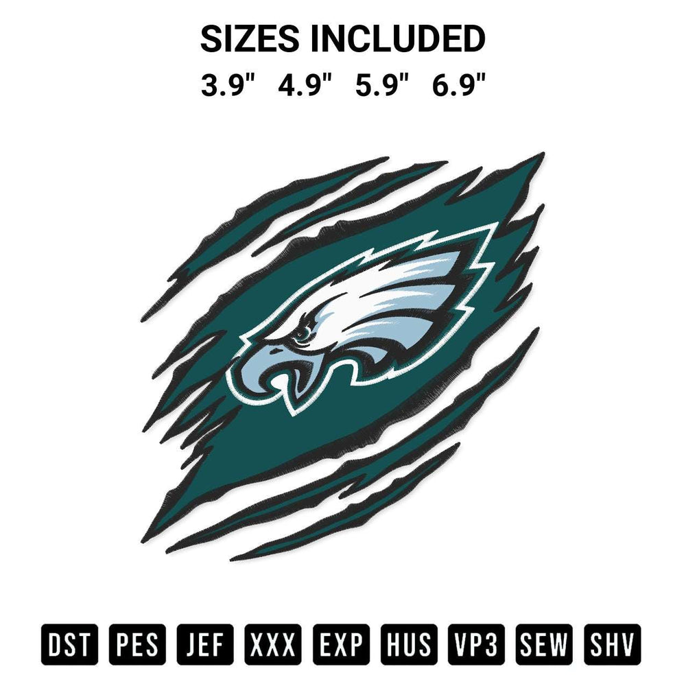 Transform your fabrics with the Philadelphia Eagles Claws Embroidery Design embroidery design. Instant access to premium digitized patterns at Designspacks.com. Available sizes: 3.9", 4.9", 5.9", 6.9".