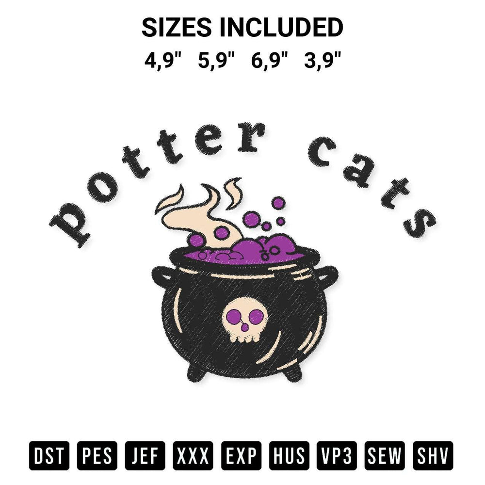 Stitch like a pro with the Potter Cats Harry Potter Cat Witches Spooky Gift For Halloween Logo Embroidery Design embroidery pattern from Designspacks.com. High-quality digital machine embroidery file. Available sizes: 4,9", 5,9", 6,9", 3,9".