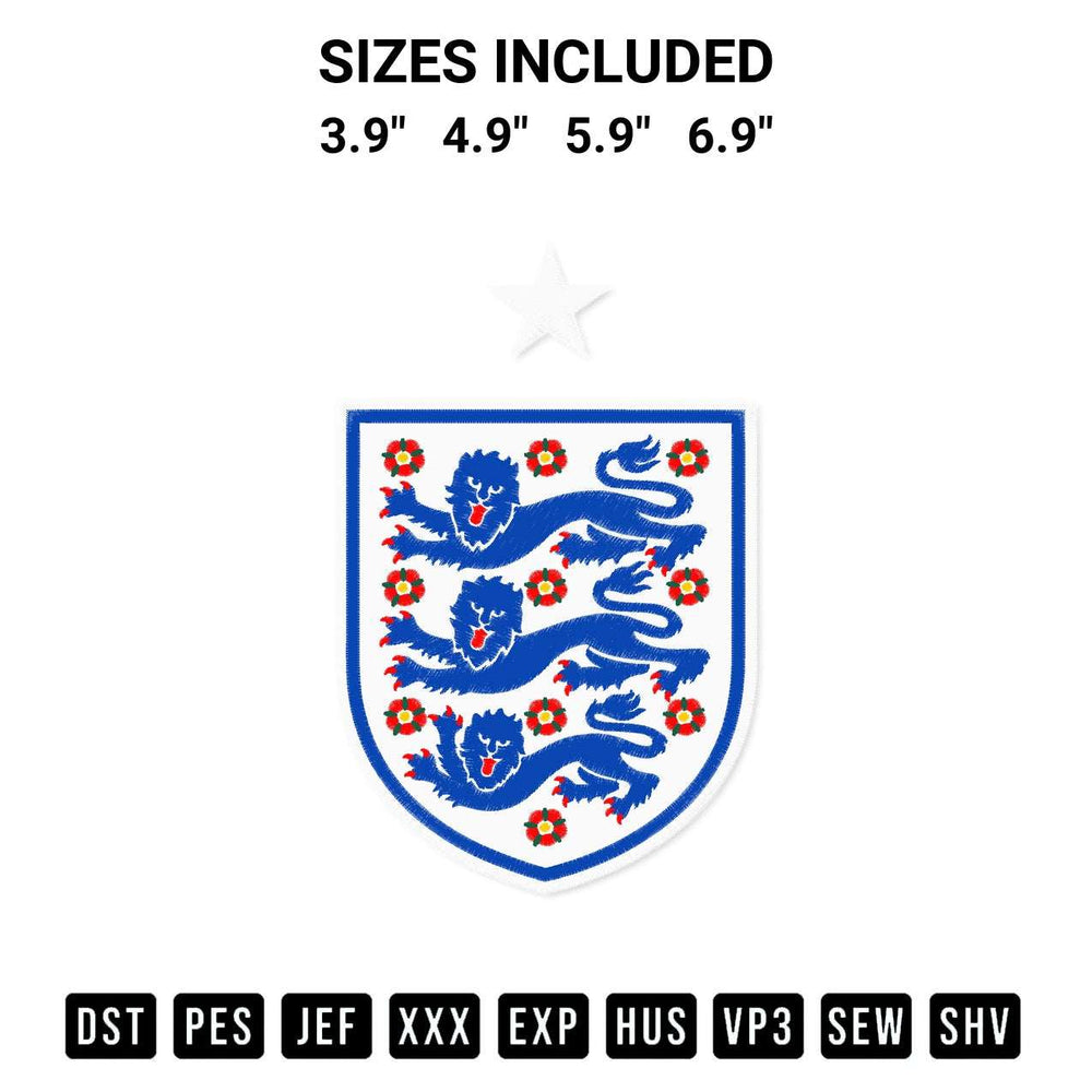 Elevate your next project with our Fc England Logo Embroidery Design embroidery file. Shop high-quality digital patterns instantly at Designspacks.com. Available sizes: 3.9", 4.9", 5.9", 6.9".