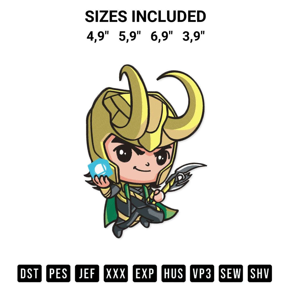 Looking for the perfect pattern? Download the Chibi Loki Logo Embroidery Design embroidery design today at Designspacks.com. Crisp, clean stitching guaranteed. Available sizes: 4,9", 5,9", 6,9", 3,9".