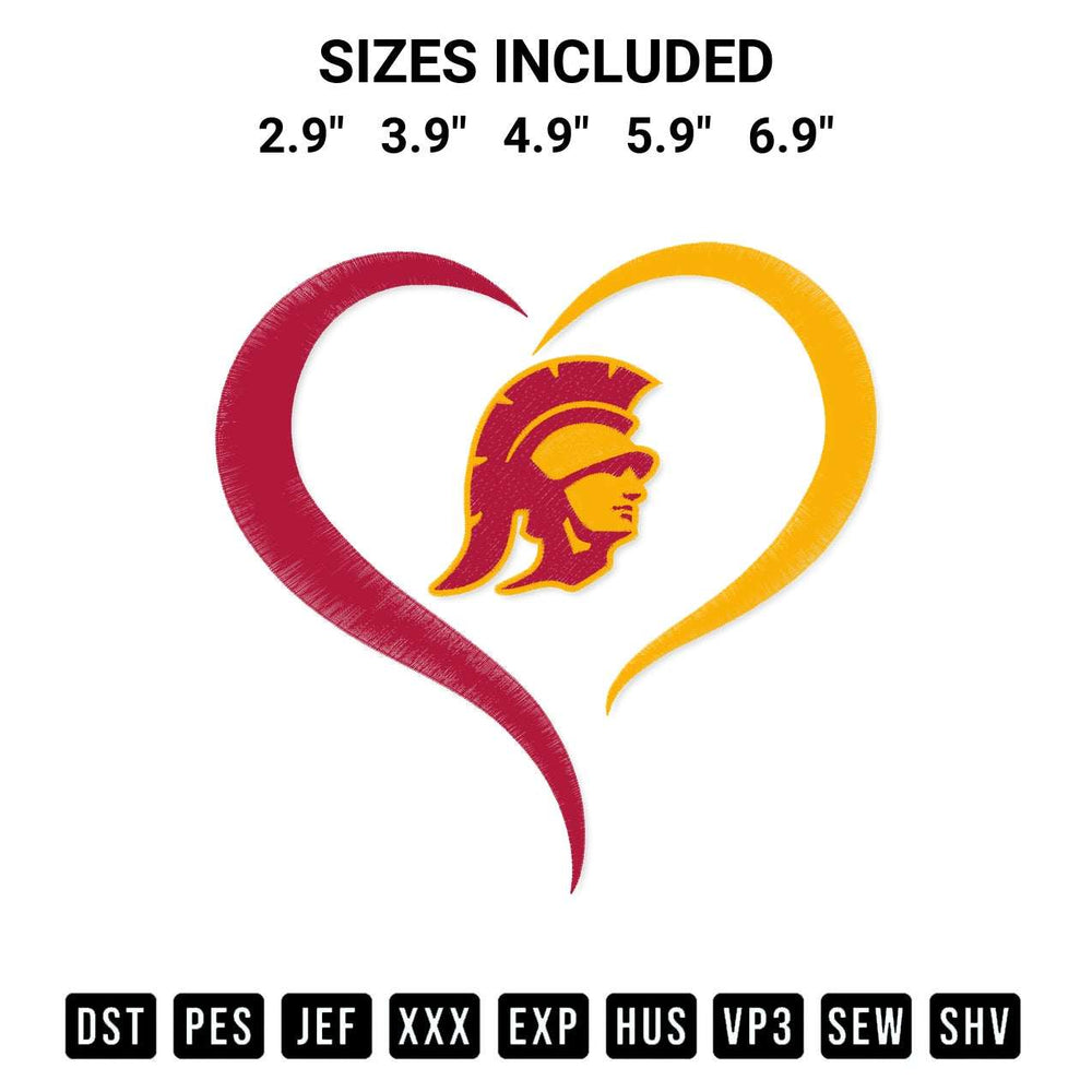 Create amazing crafts with the Usc Trojans Heart Embroidery Design embroidery file. High-quality digital download from Designspacks.com, perfect for beginners and pros. Available sizes: 2.9", 3.9", 4.9", 5.9", 6.9".
