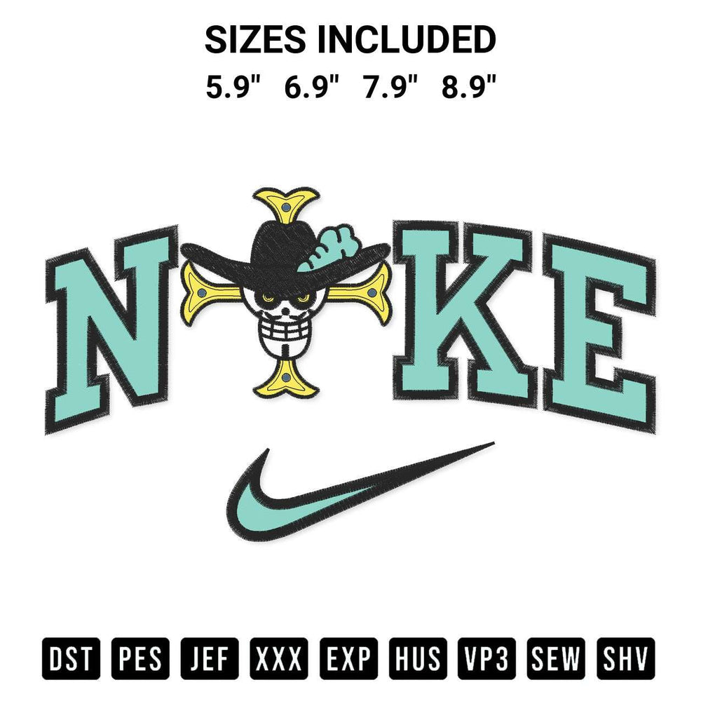 Transform your fabrics with the Dracule Mihawk Logo X Nike Embroidery Design embroidery design. Instant access to premium digitized patterns at Designspacks.com. Available sizes: 5.9", 6.9", 7.9", 8.9".
