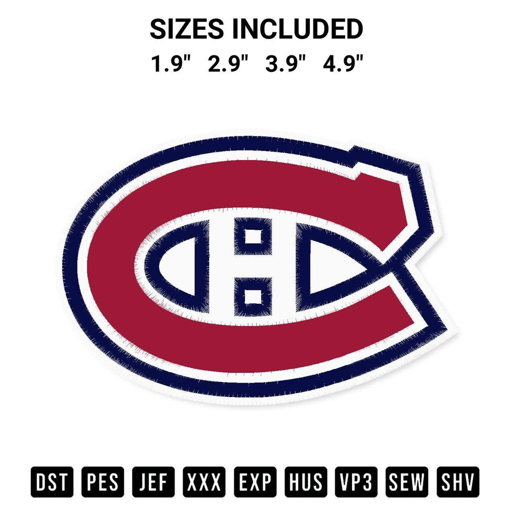 Download the Montreal Canadiens Logo Embroidery Design machine embroidery design exclusively at Designspacks.com. Premium digitized pattern for apparel and DIY crafts. Available sizes: 1.9", 2.9", 3.9", 4.9".