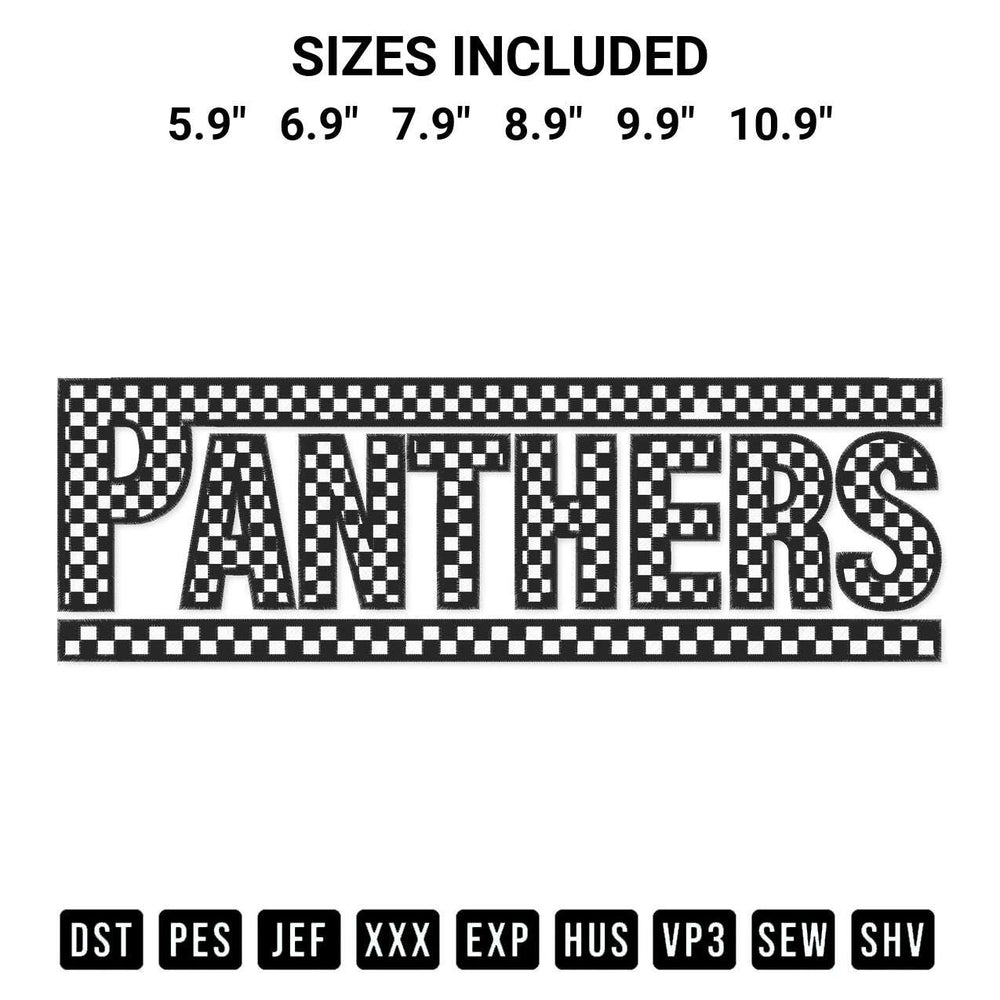Create amazing crafts with the Checkered Panthers Embroidery Design embroidery file. High-quality digital download from Designspacks.com, perfect for beginners and pros. Available sizes: 5.9", 6.9", 7.9", 8.9", 9.9", 10.9".