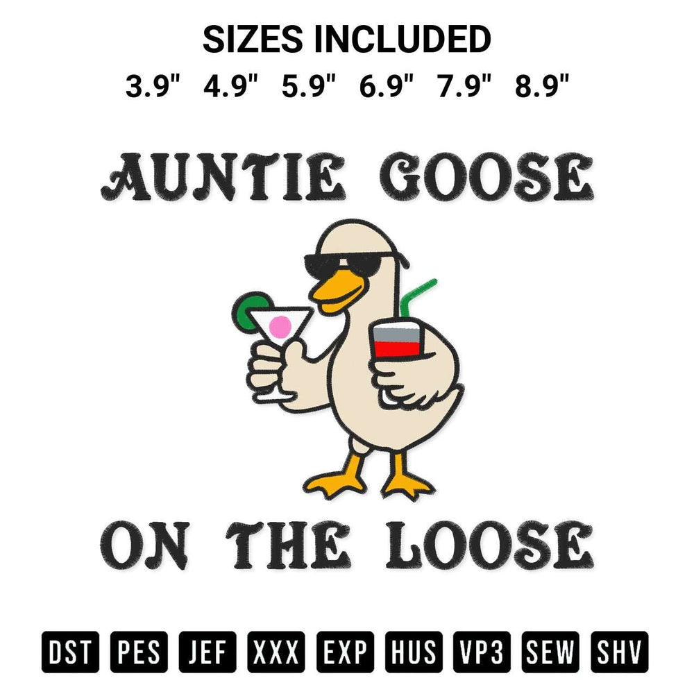Create amazing crafts with the Auntie Goose On The Loose Embroidery Print Embroidery Design embroidery file. High-quality digital download from Designspacks.com, perfect for beginners and pros. Available sizes: 3.9", 4.9", 5.9", 6.9", 7.9", 8.9".