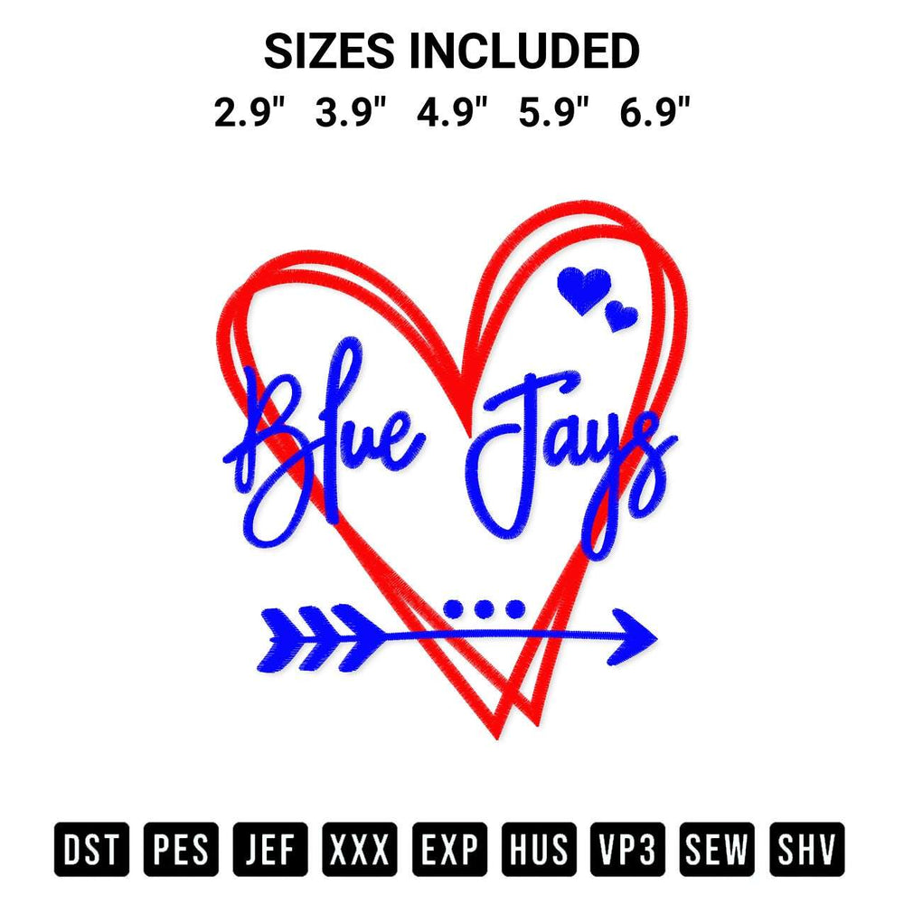 Add a unique touch to your apparel with the Toronto Blue Jays Heart Embroidery Design embroidery file. Premium instant download available now on Designspacks.com. Available sizes: 2.9", 3.9", 4.9", 5.9", 6.9".