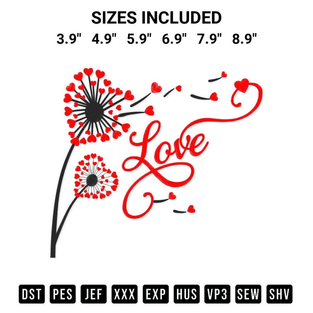 Download the Love Dandelion Embroidery Design machine embroidery design exclusively at Designspacks.com. Premium digitized pattern for apparel and DIY crafts. Available sizes: 3.9", 4.9", 5.9", 6.9", 7.9", 8.9".