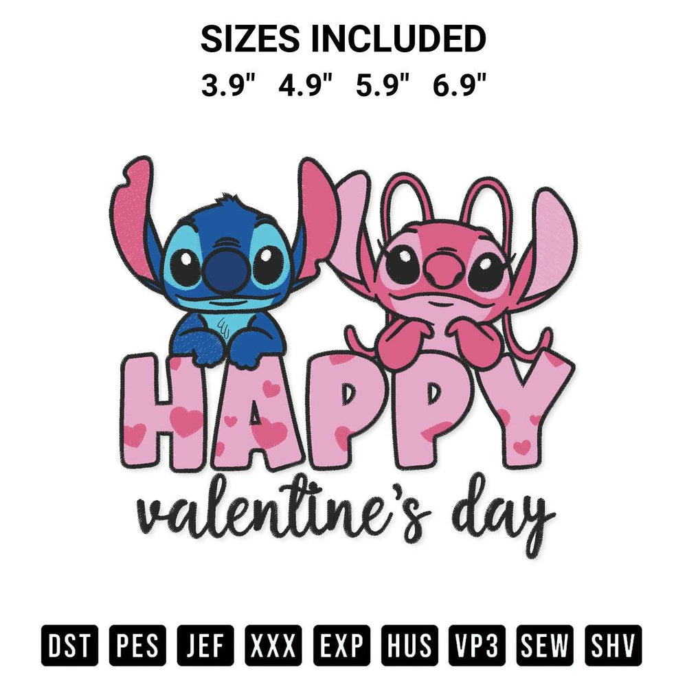 Create amazing crafts with the Happy Valentines Day Stitch And Angel Embroidery Design embroidery file. High-quality digital download from Designspacks.com, perfect for beginners and pros. Available sizes: 3.9", 4.9", 5.9", 6.9".