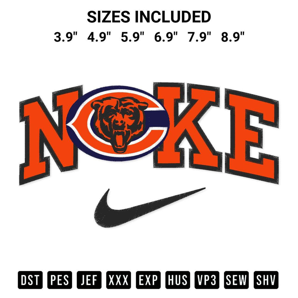 Get the Chicago Bears X Nike Embroidery Design embroidery design for your custom crafts! Premium digitized files available for instant download at Designspacks.com. Available sizes: 3.9", 4.9", 5.9", 6.9", 7.9", 8.9".
