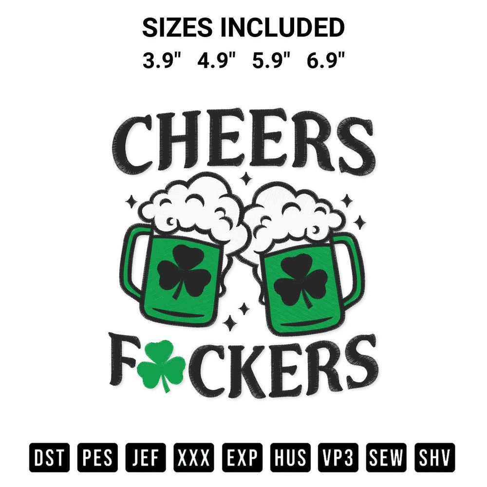 Transform your fabrics with the Cheers Fuckers Embroidery Design embroidery design. Instant access to premium digitized patterns at Designspacks.com. Available sizes: 3.9", 4.9", 5.9", 6.9".