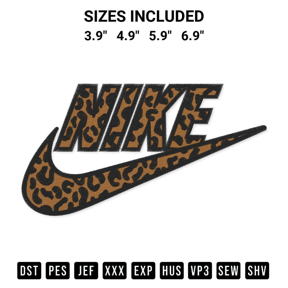 Download the Nike Leopard Print Embroidery Design machine embroidery design exclusively at Designspacks.com. Premium digitized pattern for apparel and DIY crafts. Available sizes: 3.9", 4.9", 5.9", 6.9".