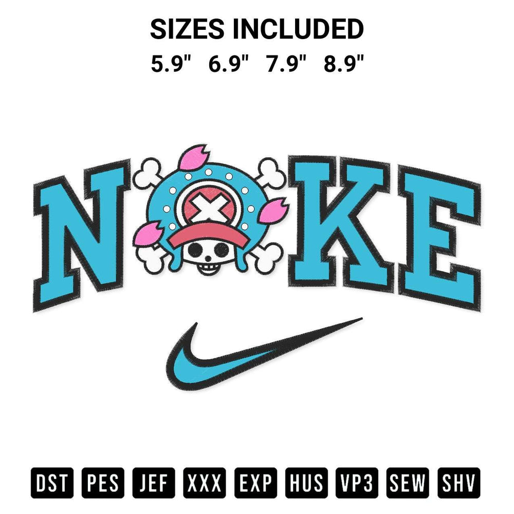 Add a unique touch to your apparel with the Chopper Pirates Logo X Nike Embroidery Design embroidery file. Premium instant download available now on Designspacks.com. Available sizes: 5.9", 6.9", 7.9", 8.9".