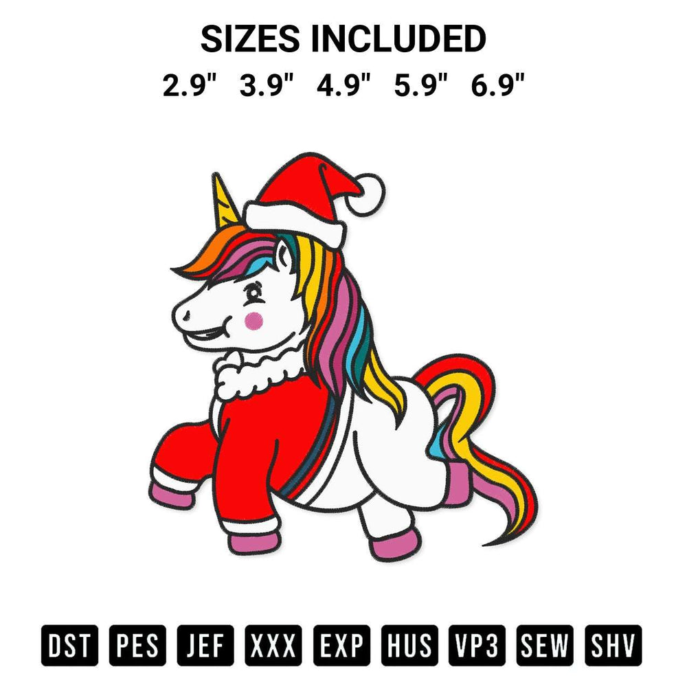 Download the Christmas Santa Unicorn Embroidery Design machine embroidery design exclusively at Designspacks.com. Premium digitized pattern for apparel and DIY crafts. Available sizes: 2.9", 3.9", 4.9", 5.9", 6.9".