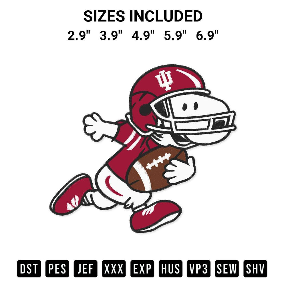 Create amazing crafts with the Snoopy Indiana Hoosiers Football Embroidery Design embroidery file. High-quality digital download from Designspacks.com, perfect for beginners and pros. Available sizes: 2.9", 3.9", 4.9", 5.9", 6.9".