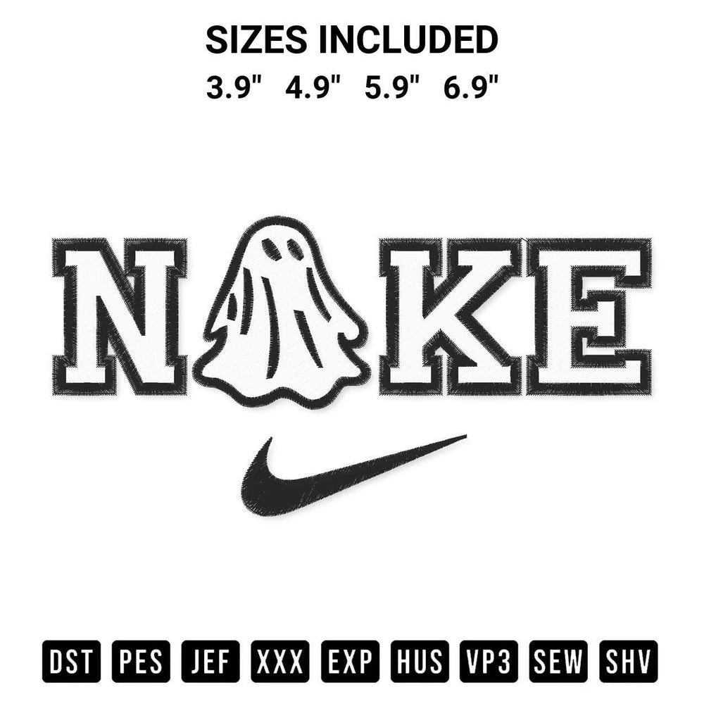 Shop the Nike Ghost Embroidery Design machine embroidery pattern at Designspacks.com. Beautifully digitized for flawless stitching on any fabric. Available sizes: 3.9", 4.9", 5.9", 6.9".